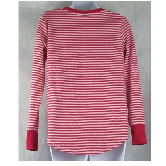 Roudelain Women's Long-Sleeve Soft Pajama Top, Red White Stripe, Small - Picture 2 of 2